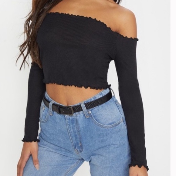 Pretty Little Thing Dark Green Frill Crop Top - Picture 5 of 7